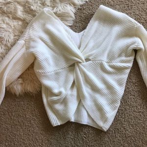 Twist back v neck cream sweater